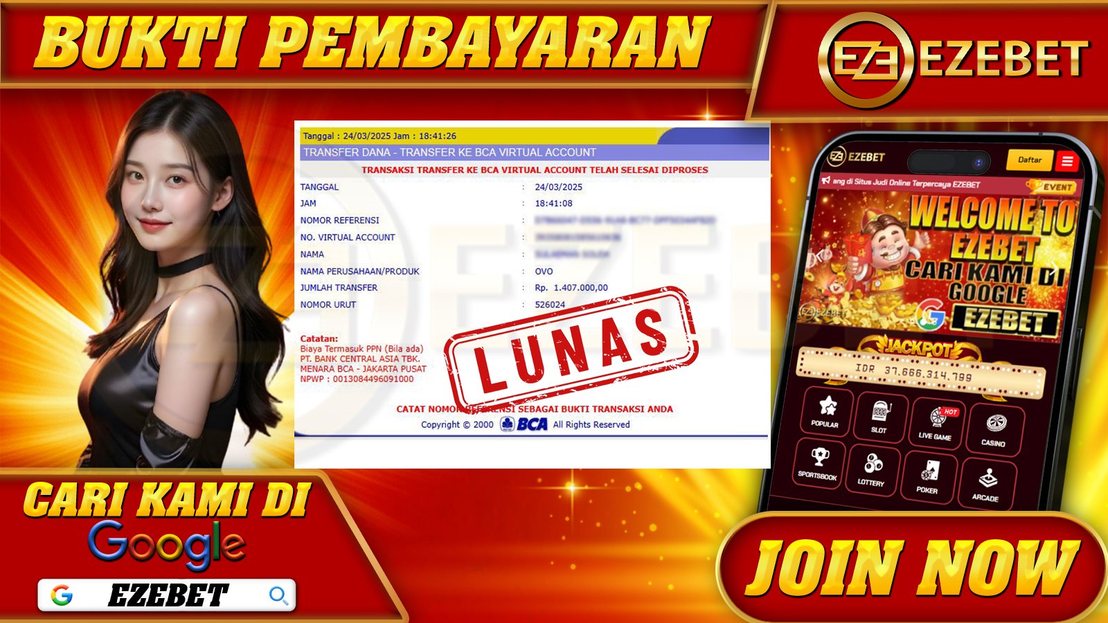 EZEBET KEMENANGAN MEMBER SLOT GAMES GATES OF OLYMPUS 1000 Rp. 1.407.000,- LUNAS