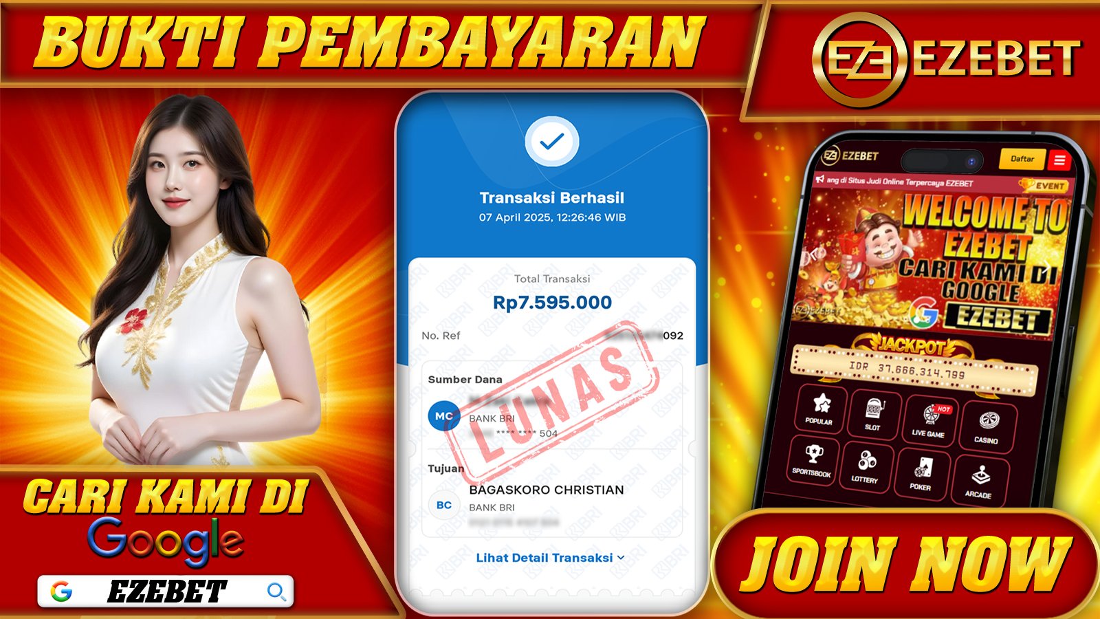 EZEBET KEMENANGAN MEMBER SLOT GAMES MAHJONG WINS 3 Rp. 7.595.000,- LUNAS