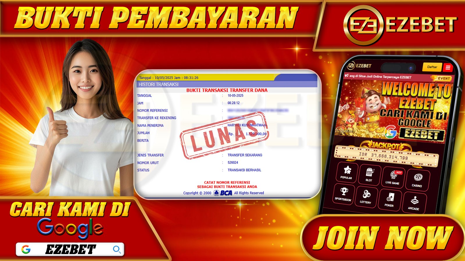 EZEBET KEMENANGAN MEMBER SLOT GAMES SBOBET Rp. 1.529.000,- LUNAS