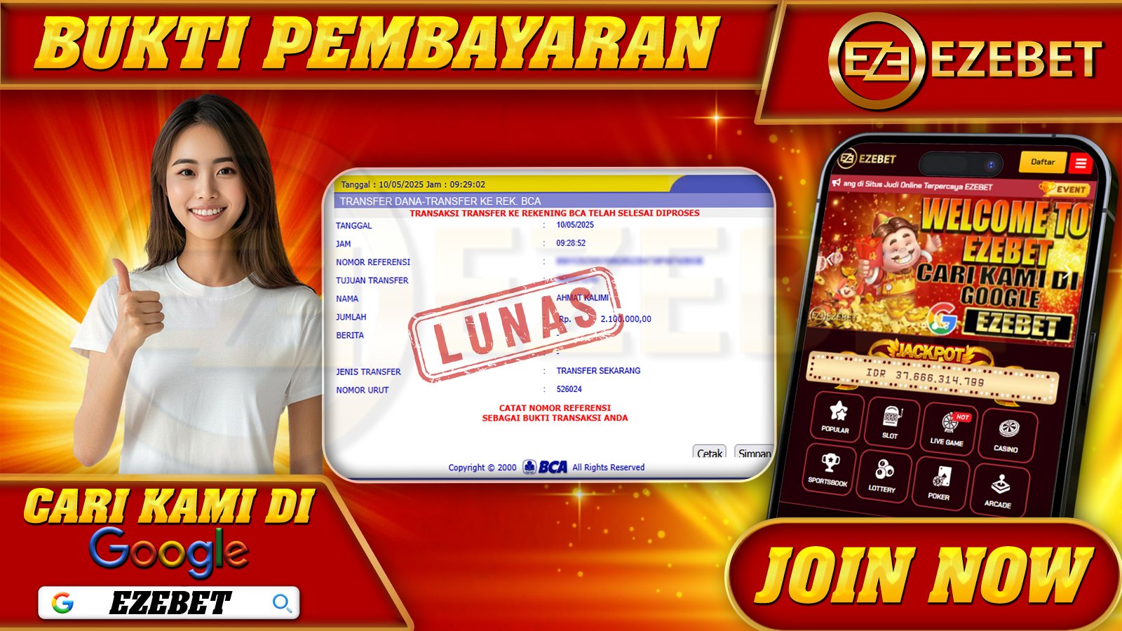 EZEBET KEMENANGAN MEMBER SLOT GAMES SBOBET Rp. 2.100.000,- LUNAS