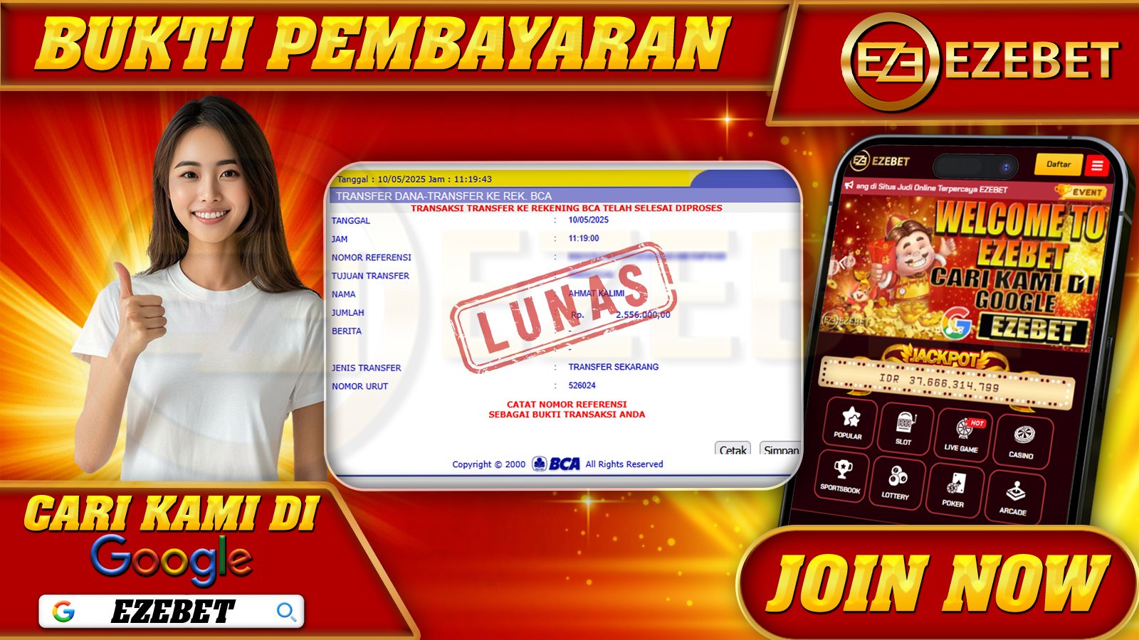 EZEBET KEMENANGAN MEMBER SLOT GAMES SBOBET Rp. 2.556.000,- LUNAS