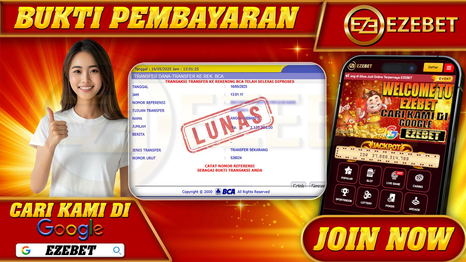EZEBET KEMENANGAN MEMBER SLOT GAMES SBOBET Rp. 2.120.000,- LUNAS