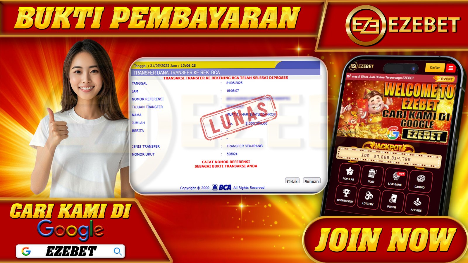 EZEBET KEMENANGAN MEMBER SLOT GAMES SBOBET Rp. 2.000.000,- LUNAS